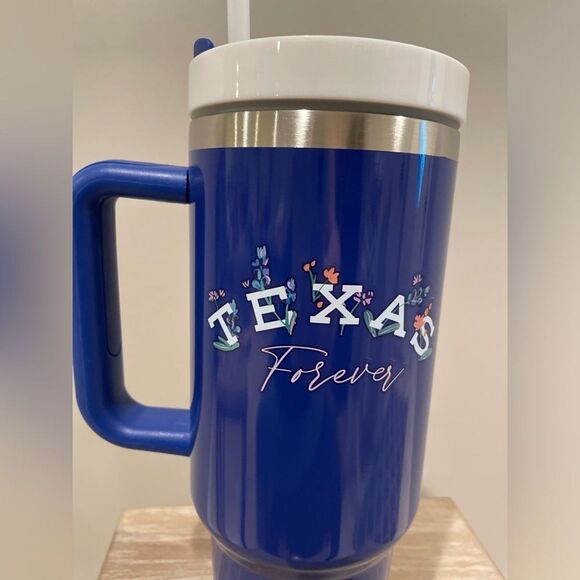 Texas Forever 40 Oz. Tumbler Cup From HEB NEW Blue Flowers Metal Insulated Drink - Picture 1 of 6
